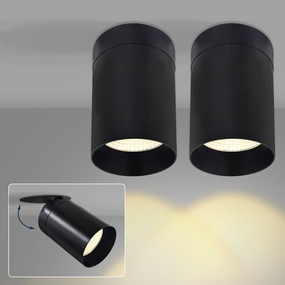 LUXRITE 3-Inch Cylinder Downlight Ceiling Spot Light 5CCT 15W, 1000 Lumens Dimmable ETL Listed Black 2 Pack