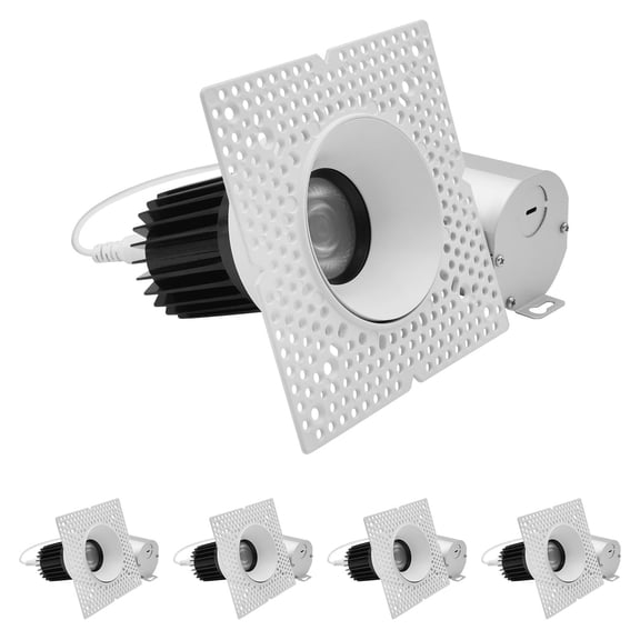 LUXRITE 3 Inch LED Trimless Recessed Spotlight with J-Box, Push N Lock Zoomable, 5CCT Selectable, 15W 1100LM CRI90, Dual Dimmable TRIAC/0-10V, Adjustable Beam 2450, IC & Damp Rated 4 Pack