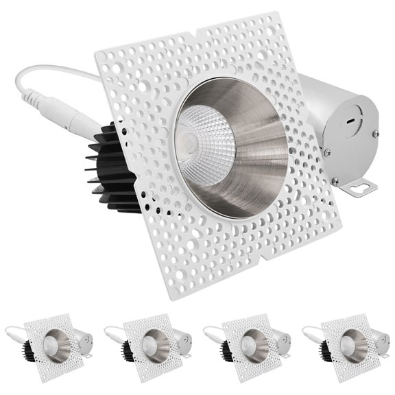 LUXRITE 3" LED Trimless Spotlight with Nickel Trim 15W, 1100LM, 5CCT, 60, Dimmable, Push-n-Lock, CRI90, IC Rated 4 Pack