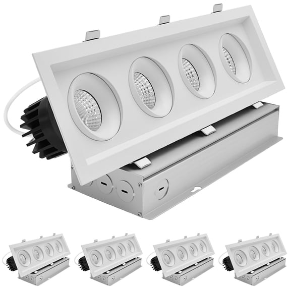LUXRITE 4-Head Rectangular Regressed Gimbal LED Recessed light, 360 + 15 Swivel, 5CCT, 15W, 1000LM, 60, Dimmable 4 Pack