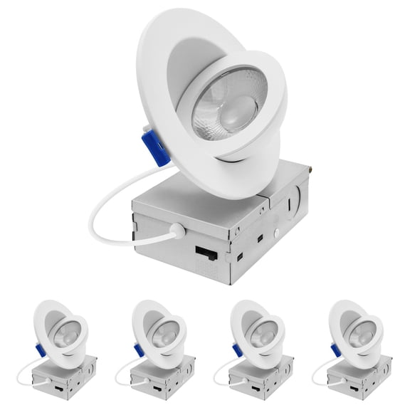 LUXRITE 4 In. Floating Gimbal LED Recessed Light, 360 Rotation & 90 Tilt, 5CCT 10W 1000LM Dimmable IC Rated ETL 4 Pack