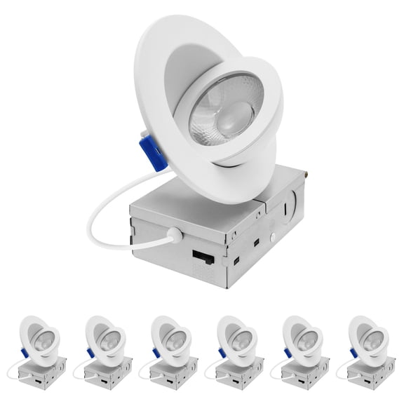 LUXRITE 4 In. Floating Gimbal LED Recessed Light, 360 Rotation & 90 Tilt, 5CCT 10W 1000LM Dimmable IC Rated ETL 6 Pack
