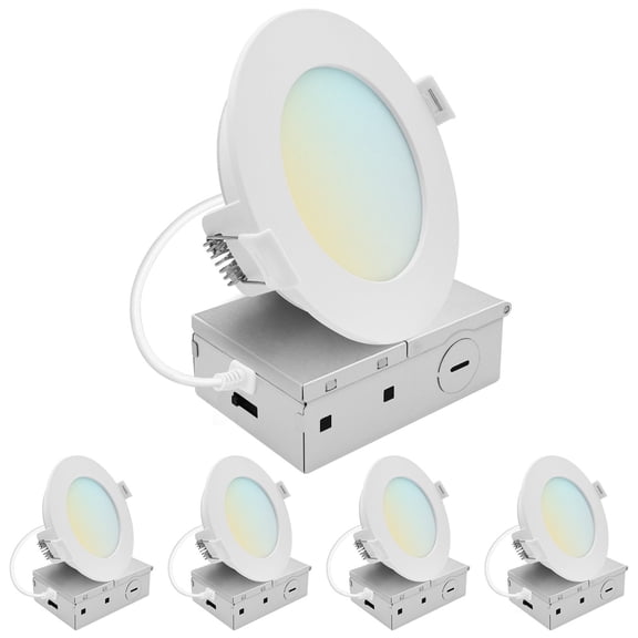 LUXRITE 4 In. LED ECO Backlit Mini Panel Light, 5CCT 2700K-5000K, 1000LM, 11W, 100 Beam Dimmable ETL & Wet Rated 4 Pack