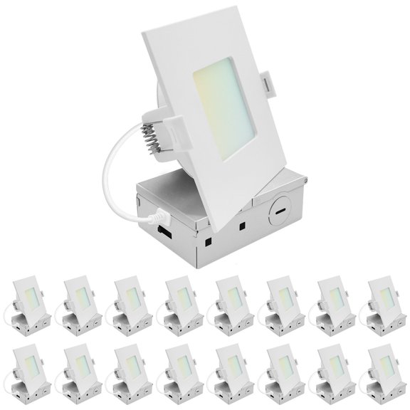 LUXRITE 4 In. LED Square ECO Backlit Mini Panel Light, 5CCT 2700K-5000K, 1000LM 11W 100 Beam Dimmable ETL Rated 16 Pack