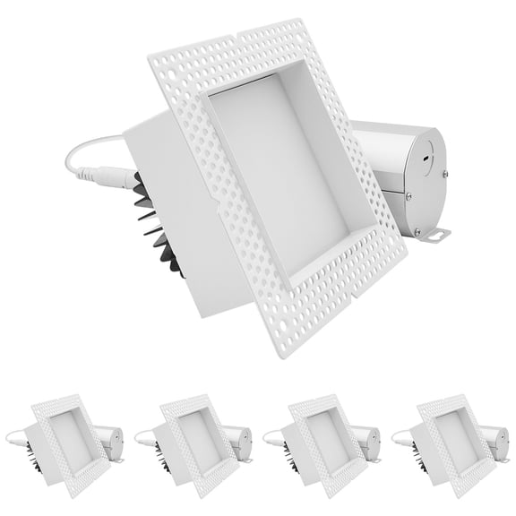 LUXRITE 4 In. LED Square Regressed Trimless Spotlight Push N Lock, 5CCT, 25W, 1950LM, CRI 90, Dimmable, 120-277V 4 Pack