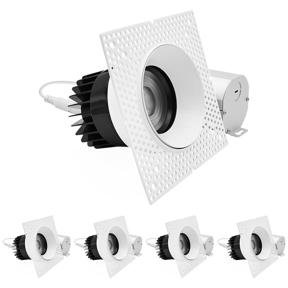 LUXRITE 4 In. LED Trimless Recessed Spotlight, Zoomable, Push N' Lock 5CCT 2100LM Dual Dimmable 25W, 24-50 Beam 4 Pack