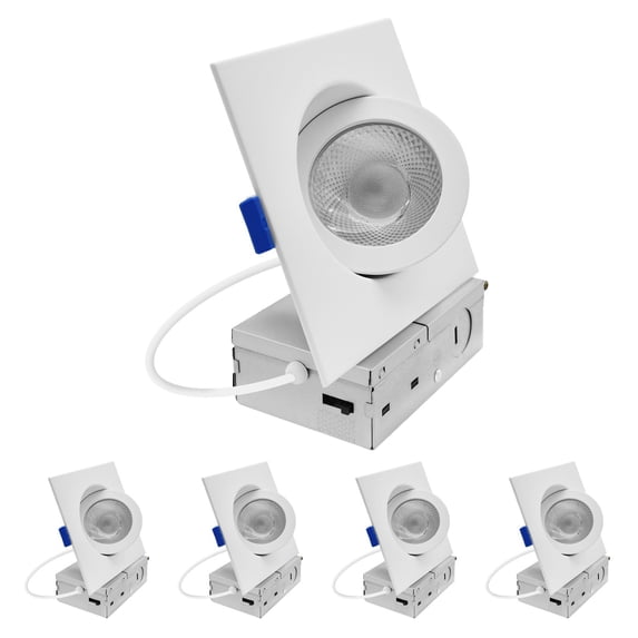 LUXRITE 4 In. Square Floating Gimbal LED Recessed Light, 360 Rotation & 90 Tilt, 5CCT, 10W, 1000LM Dimmable ETL 4 Pack