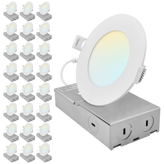 LUXRITE 4 Inch Canless Spotlight LED Recessed Light 5CCT Dimmable 650/800/1066LM 8W/10W/13W ETL 24 Pack