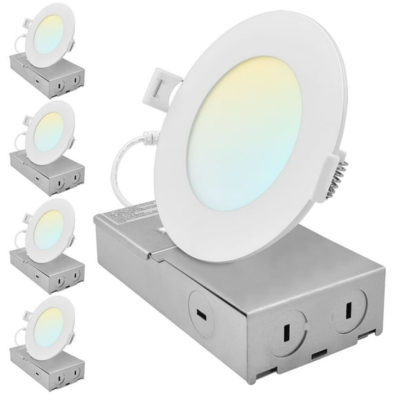 LUXRITE 4 Inch Canless Spotlight LED Recessed Light 5CCT Dimmable 650/800/1066LM 8W/10W/13W ETL 4 Pack