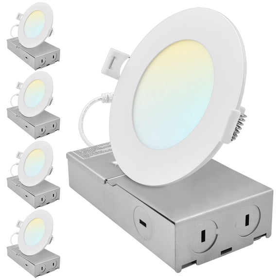 LUXRITE 4 Inch Canless Spotlight LED Recessed Light 5CCT Dimmable 650/800/1066LM 8W/10W/13W ETL 4 Pack