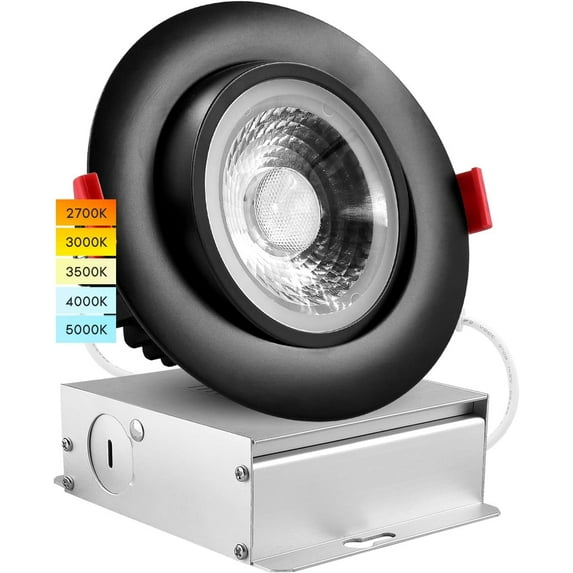 Luxrite 4 Inch LED Recessed Light J-Box 15W 5 Color Selectable Dimmable
