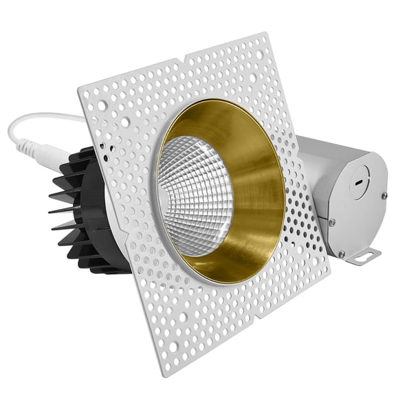 LUXRITE 4" LED Trimless Spotlight with Brass Trim 25W, 2000LM 5CCT, 38, Dimmable Push-n-Lock CRI90 Damp & IC Rated ETL
