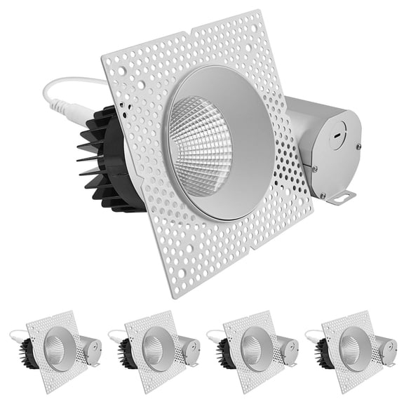 LUXRITE 4-Inch Trimless LED Recessed Spotlight, 25W, 2000LM, 5CCT Selectable 2700K-5000K, 38 Beam Angle, Dimmable, Push-n-Lock Spotlight, CRI90, Damp & IC Rated, Plaster Downlight, ETL White 4 Pack