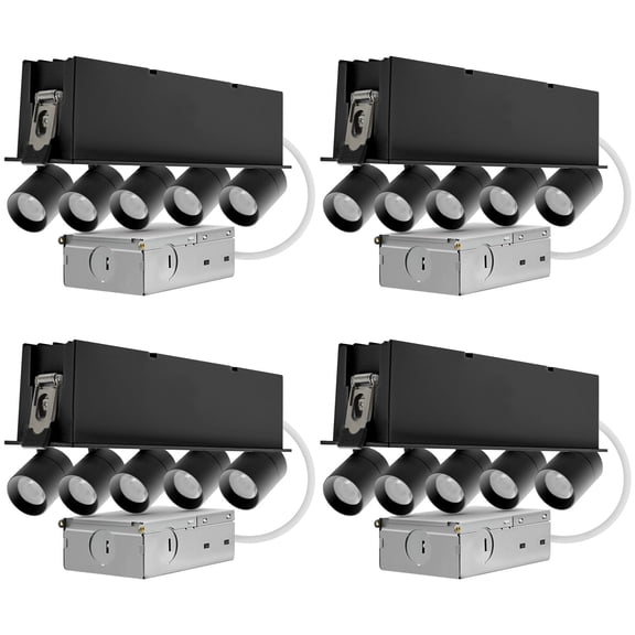 LUXRITE 5-Head Adjustable Recessed LED Light, 5CCT, 15W, 1000LM, 355 Rotation & 80 Tilt Dimmable IC Rated Black 4 Pack
