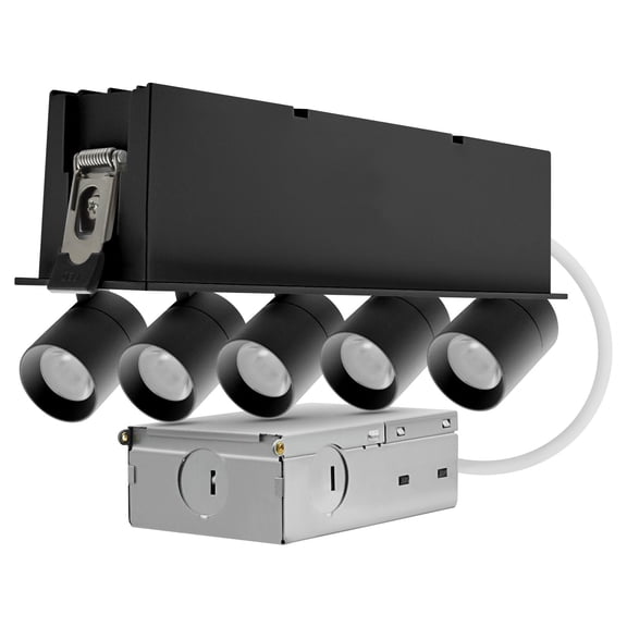 LUXRITE 5-Head Adjustable Recessed LED Light, 5CCT, 15W, 1000LM, 355 Rotation & 80 Tilt, Dimmable, IC Rated ETL Black
