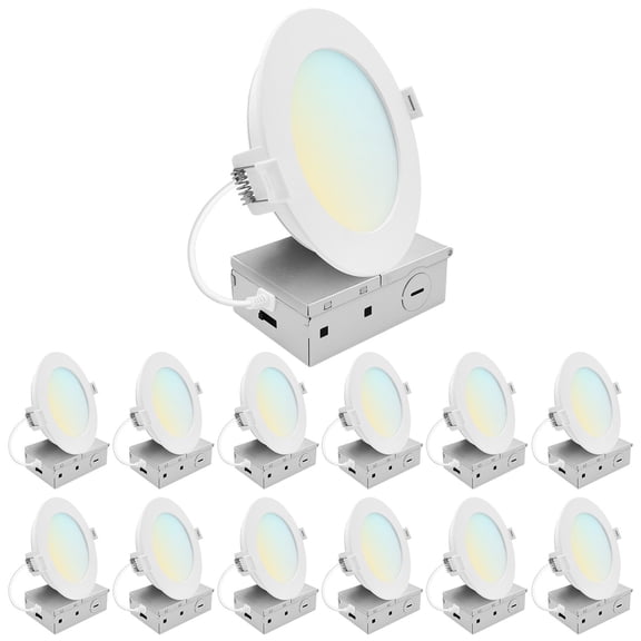 LUXRITE 5 In. LED ECO Backlit Mini Panel Light, 5CCT 2700K-5000K, 1200LM, 13W 100 Beam Dimmable ETL & Wet Rated 12 Pack