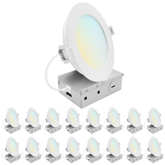 LUXRITE 5 In. LED ECO Backlit Mini Panel Light, 5CCT 2700K-5000K, 1200LM, 13W 100 Beam Dimmable ETL & Wet Rated 16 Pack
