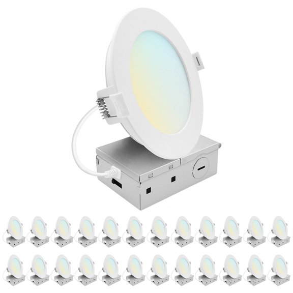 LUXRITE 5 In. LED ECO Backlit Mini Panel Light, 5CCT 2700K-5000K, 1200LM, 13W 100 Beam Dimmable ETL & Wet Rated 24 Pack