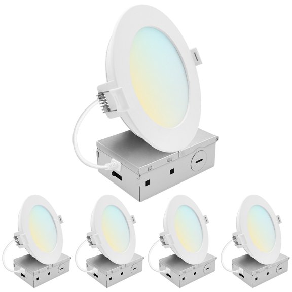 LUXRITE 5 In. LED ECO Backlit Mini Panel Light, 5CCT 2700K-5000K, 1200LM, 13W, 100 Beam Dimmable ETL & Wet Rated 4 Pack