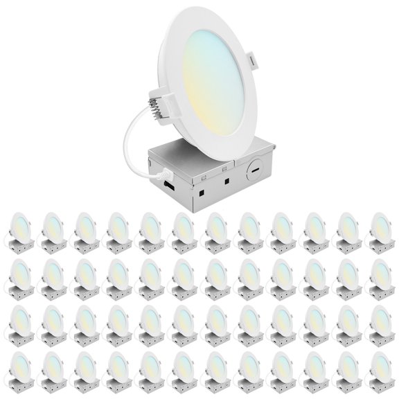 LUXRITE 5 In. LED ECO Backlit Mini Panel Light, 5CCT 2700K-5000K, 1200LM, 13W 100 Beam Dimmable ETL & Wet Rated 48 Pack