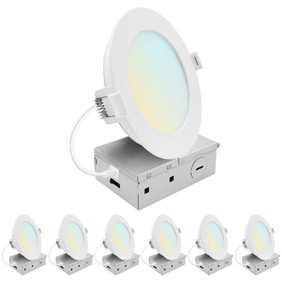 LUXRITE 5 In. LED ECO Backlit Mini Panel Light, 5CCT 2700K-5000K, 1200LM, 13W, 100 Beam Dimmable ETL & Wet Rated 6 Pack