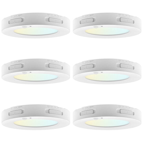 LUXRITE 5 In. LED Flush Mount Light + PIR Motion Sensor, 12W, 1000LM, 5CCT, Dimmable CRI90 Title 24 Compliant ETL 6 Pack