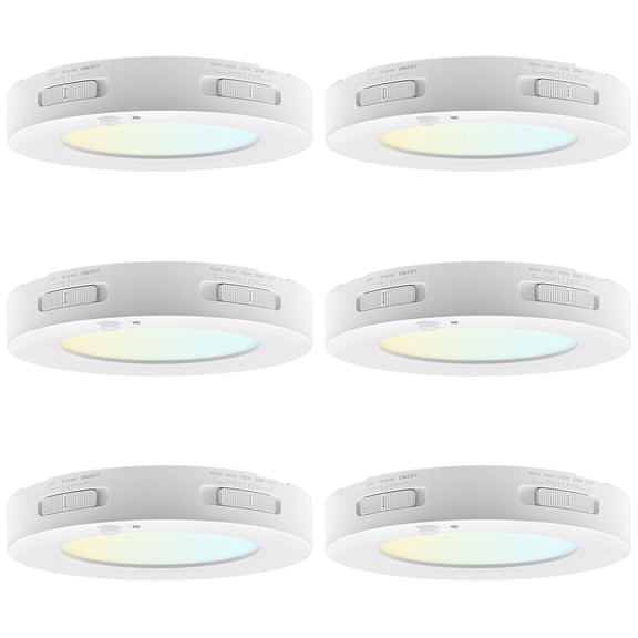 LUXRITE 5 In. LED Flush Mount Light + PIR Motion Sensor, 12W, 1000LM, 5CCT, Dimmable CRI90 Title 24 Compliant ETL 6 Pack