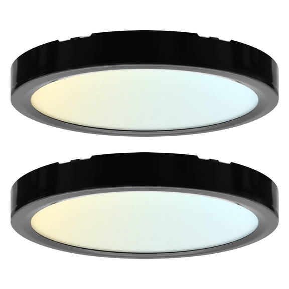 LUXRITE 5 In. LED Flush Mount Light, Surface Mount, 5CCT, 820LM, CRI90, 110, 10W, Dimmable, UL Listed Black Trim 2 Pack