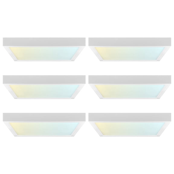 LUXRITE 5 In. LED Flush Mount Light, Surface Mount, 5CCT, 820LM, CRI90, 110, 10W, Dimmable UL Listed Square Trim 6 Pack