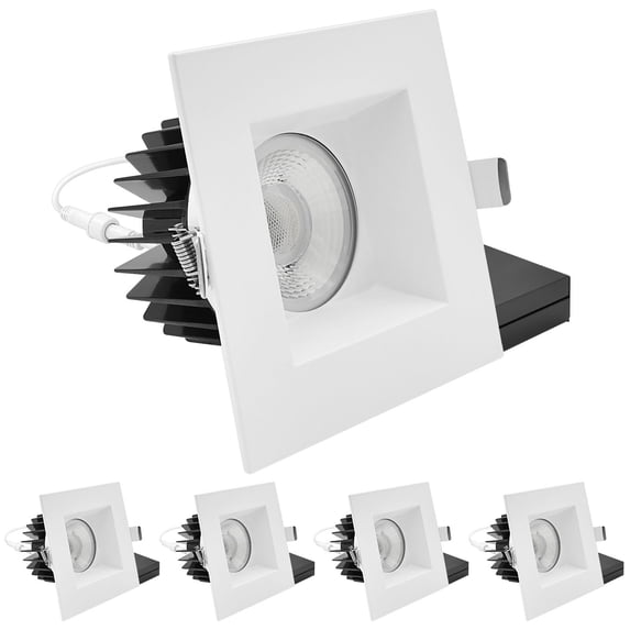 LUXRITE 5 In. LED Regressed Light with Square White Trim, 22W, 1800LM, 5CCT, 60 Beam, Dimmable, Twist-N-Lock ETL 4 Pack