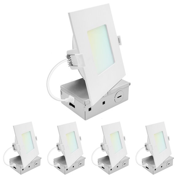 LUXRITE 5 In. LED Square ECO Backlit Mini Panel Light, 5CCT 2700K-5000K, 1200LM, 13W 100 Beam Dimmable ETL Rated 4 Pack