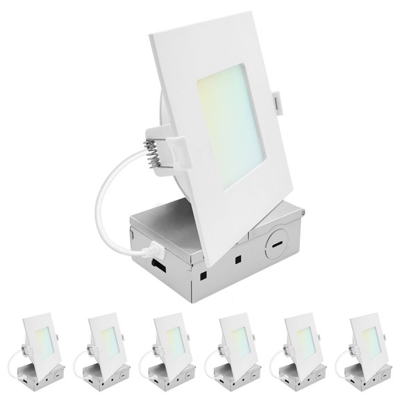 LUXRITE 5 In. LED Square ECO Backlit Mini Panel Light, 5CCT 2700K-5000K, 1200LM, 13W 100 Beam Dimmable ETL Rated 6 Pack