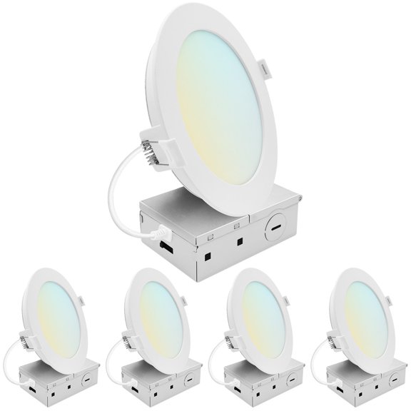 LUXRITE 6 In. LED ECO Backlit Mini Panel Light, 5CCT 2700K-5000K, 1400LM, 15W, 100 Beam Dimmable ETL & Wet Rated 4 Pack