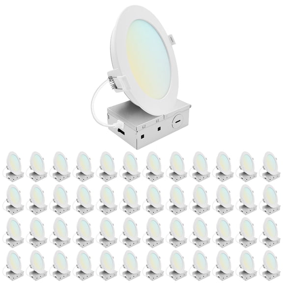 LUXRITE 6 In. LED ECO Backlit Mini Panel Light, 5CCT 2700K-5000K, 1400LM, 15W 100 Beam Dimmable ETL & Wet Rated 48 Pack