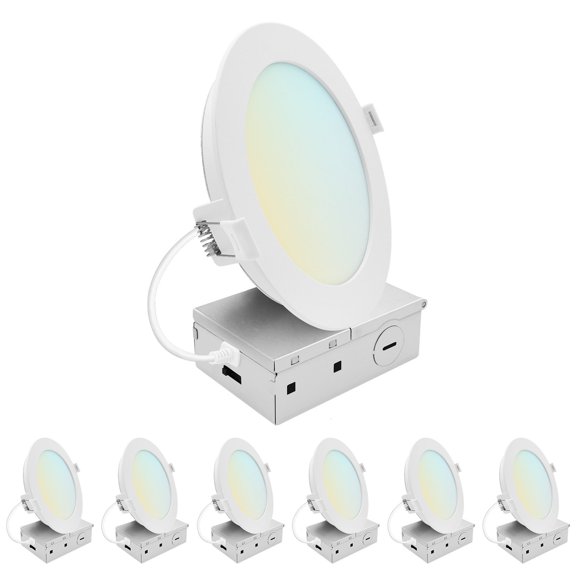 LUXRITE 6 In. LED ECO Backlit Mini Panel Light, 5CCT 2700K-5000K, 1400LM, 15W, 100 Beam Dimmable ETL & Wet Rated 6 Pack