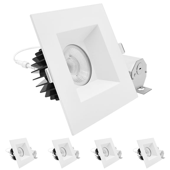 LUXRITE 6 in LED Recessed Light, Square White Trim, 5CCT, 1800LM, 22W, 4 Pack