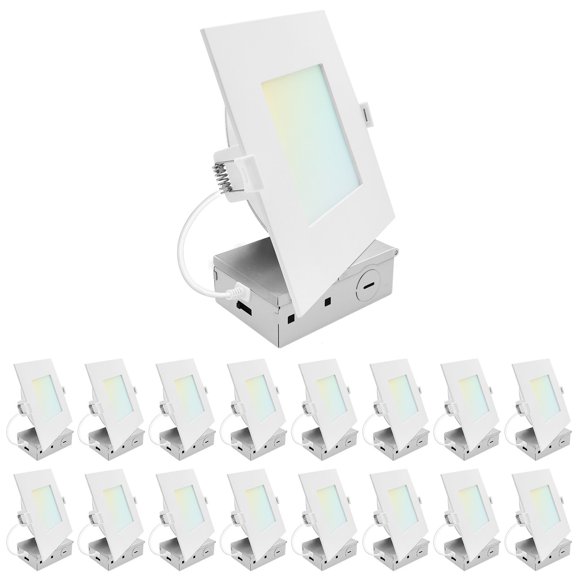 LUXRITE 6 In. LED Square ECO Backlit Mini Panel Light, 5CCT 2700K-5000K, 1400LM 15W 100 Beam Dimmable ETL Rated 16 Pack