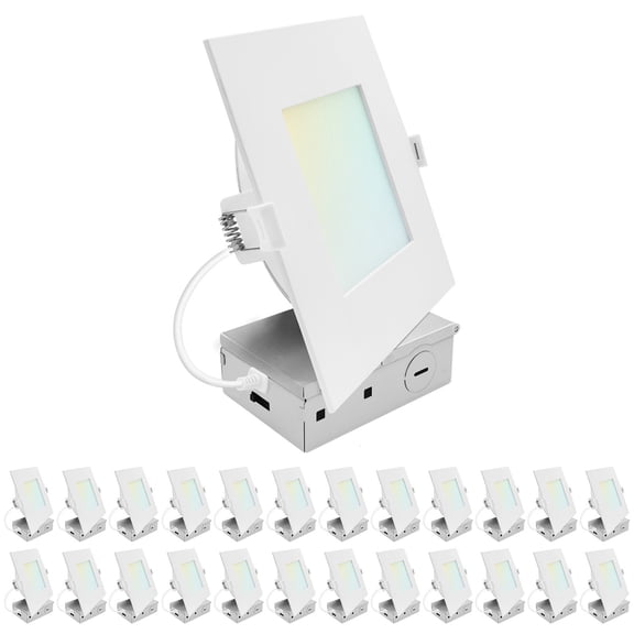 LUXRITE 6 In. LED Square ECO Backlit Mini Panel Light, 5CCT 2700K-5000K, 1400LM 15W 100 Beam Dimmable ETL Rated 24 Pack