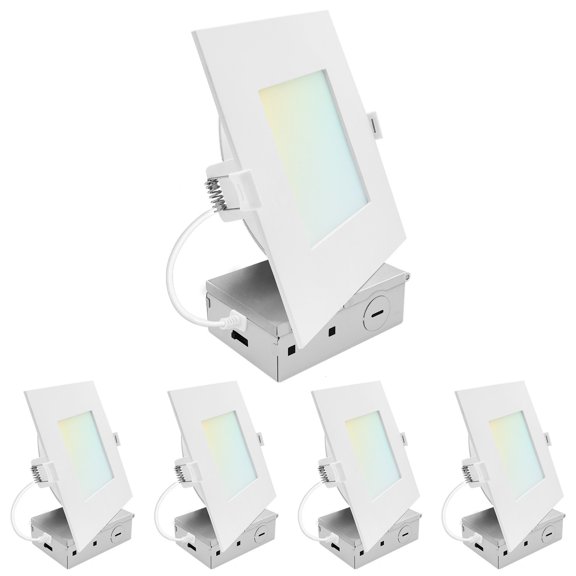 LUXRITE 6 In. LED Square ECO Backlit Mini Panel Light, 5CCT 2700K-5000K, 1400LM, 15W 100 Beam Dimmable ETL Rated 4 Pack