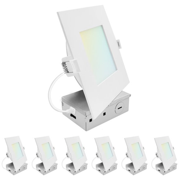 LUXRITE 6 In. LED Square ECO Backlit Mini Panel Light, 5CCT 2700K-5000K, 1400LM, 15W 100 Beam Dimmable ETL Rated 6 Pack
