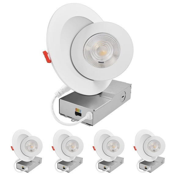 LUXRITE 6 Inch Gimbal LED Recessed Light J-Box 5CCT Dimmable 15W 1000 Lumens Adjustable Downlight IC Rated ETL 4 Pack