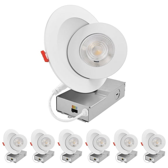 LUXRITE 6 Inch Gimbal LED Recessed Light J-Box 5CCT Dimmable 15W 1000 Lumens Adjustable Downlight IC Rated ETL 6 Pack