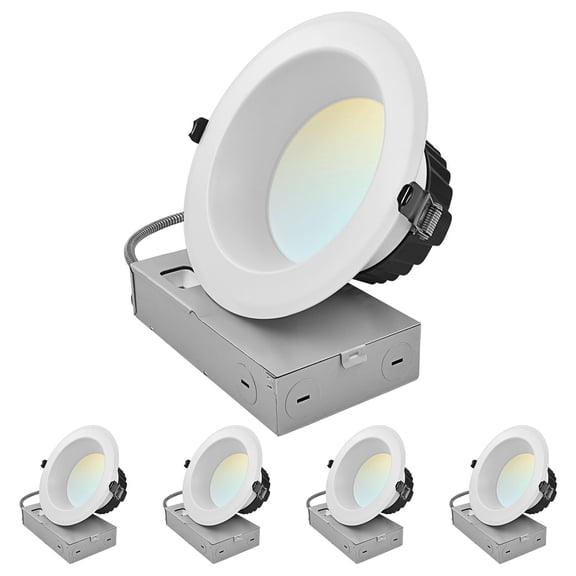 LUXRITE 6 Inch LED Recessed Light J-Box 5CCT 30/40/50W Dimmable 3000/4000/5000LM Wet Rated 4 Pack
