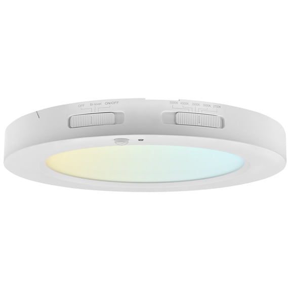 LUXRITE 7 In. LED Flush Mount Light + PIR Motion Sensor, 13W, 1100LM, 5CCT, Dimmable, CRI90, Title 24 Compliant, ETL