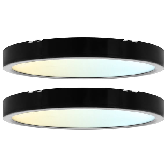 LUXRITE 7 In. LED Flush Mount Light, Surface Mount, 5CCT, 1150LM, CRI90, 110, 14W, Dimmable UL Listed Black Trim 2 Pack