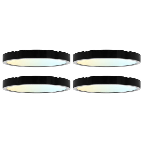 LUXRITE 7 In. LED Flush Mount Light, Surface Mount, 5CCT, 1150LM, CRI90, 110, 14W, Dimmable UL Listed Black Trim 4 Pack