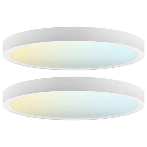 LUXRITE 7 In. LED Flush Mount Light, Surface Mount, 5CCT, 1150LM, CRI90, 110, 14W Dimmable Wet Rated & UL Listed 2 Pack