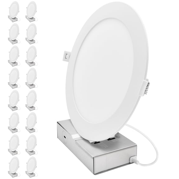 LUXRITE 8 In. LED Recessed Light with J-Box, 5CCT, 13W-18W, Up to 1500LM, Dimmable, 120-277V, IC Rated Wet Rated 16 Pack