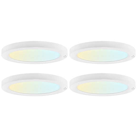 LUXRITE 9 In. Flush Mount Ceiling Light with Photocell Sensor, 5CCT, 1500LM, 18W, CRI90 110 Beam Wet Rated & ETL 4 Pack