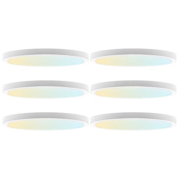 LUXRITE 9 In. LED Flush Mount Light, Surface Mount, 5CCT, 1500LM, CRI90, 110, 18W Dimmable Wet Rated & UL Listed 6 Pack